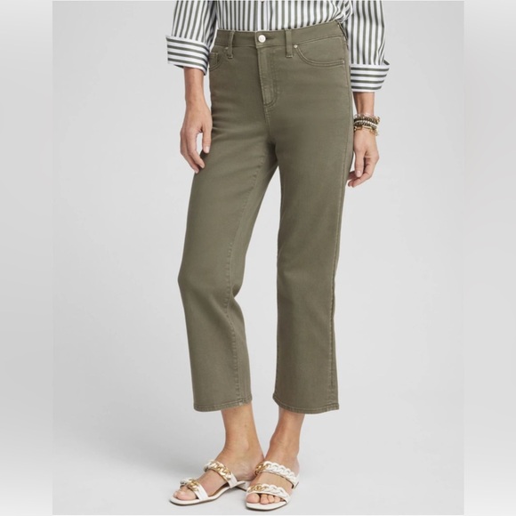Chico's Denim - Chico’s Women’s‎ High Rise Straight Cropped Denim Stretchy Army Green Size 8